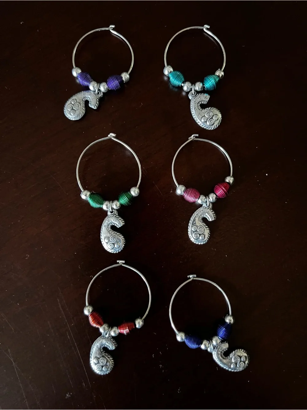 Vintage Pier 1 Imports Multicolor Paisley Wine Glass Charm Set of 6